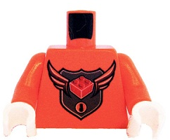 Display of LEGO part no. 973pb1167c01 Torso MBA Level 3 Logo Pattern / Arms / White Hands  which is a Orange Torso MBA Level 3 Logo Pattern / Arms / White Hands 