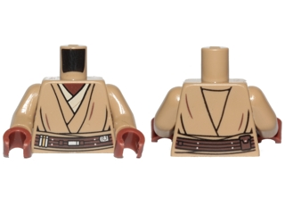 Display of LEGO part no. 973pb2961c01 Torso SW Layered Shirt, Dark Brown Belt Pattern (Mace Windu) / Arms / Reddish Brown Hands  which is a Dark Tan Torso SW Layered Shirt, Dark Brown Belt Pattern (Mace Windu) / Arms / Reddish Brown Hands 