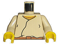 Display of LEGO part no. 973px82ac01 Torso SW Closed Shirt, Brown Belt, Yellow Neck Pattern / Arms / Yellow Hands  which is a Tan Torso SW Closed Shirt, Brown Belt, Yellow Neck Pattern / Arms / Yellow Hands 