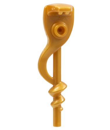 Display of LEGO part no. 98134 Minifigure, Utensil Snake / Serpent Staff  which is a Pearl Gold Minifigure, Utensil Snake / Serpent Staff 