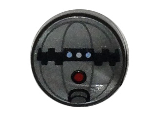 Display of LEGO part no. 98138pb008 Tile, Round 1 x 1 with Thermal Detonator Pattern  which is a Flat Silver Tile, Round 1 x 1 with Thermal Detonator Pattern 