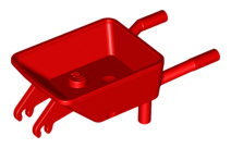 Display of LEGO part no. 98288 Minifigure, Utensil Wheelbarrow Frame  which is a Red Minifigure, Utensil Wheelbarrow Frame 