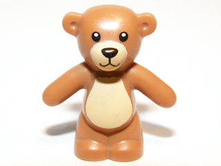 Display of LEGO part no. 98382pb001 Teddy Bear with Black Eyes, Nose and Mouth and Tan Stomach and Muzzle Pattern  which is a Medium Nougat Teddy Bear with Black Eyes, Nose and Mouth and Tan Stomach and Muzzle Pattern 