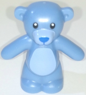 Display of LEGO part no. 98382pb009 Teddy Bear with Black Eyes, Blue Nose and Mouth and Bright Light Blue Stomach and Muzzle Pattern  which is a Medium Blue Teddy Bear with Black Eyes, Blue Nose and Mouth and Bright Light Blue Stomach and Muzzle Pattern 