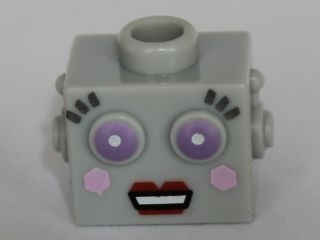 Display of LEGO part no. 98384pb02 Minifigure, Head, Modified Robot Female Pattern  which is a Light Bluish Gray Minifigure, Head, Modified Robot Female Pattern 