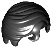 Display of LEGO part no. 98726 Minifigure, Hair Swept Right with Front Curl  which is a Black Minifigure, Hair Swept Right with Front Curl 