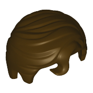 Display of LEGO part no. 98726 Minifigure, Hair Swept Right with Front Curl  which is a Dark Brown Minifigure, Hair Swept Right with Front Curl 