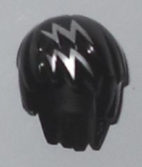 Display of LEGO part no. 99242pb001 Minifigure, Hair Layered with Silver Zigzag Streaks Pattern  which is a Black Minifigure, Hair Layered with Silver Zigzag Streaks Pattern 