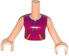 Display of LEGO part no. FTGpb096c01 Torso Mini Doll Girl Magenta Top with Strings and Front Pockets Pattern, Arms with Hands  which is a Light Nougat Torso Mini Doll Girl Magenta Top with Strings and Front Pockets Pattern, Arms with Hands 