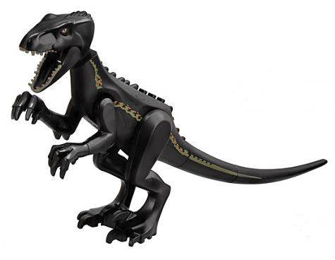 Display of LEGO part no. Indo01 Dinosaur Indoraptor  which is a Black Dinosaur Indoraptor 