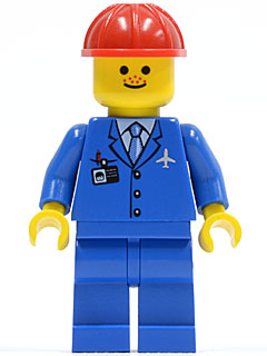 Display of LEGO City Airport, Blue 3 Button Jacket & Tie, Red Construction Helmet, Freckles