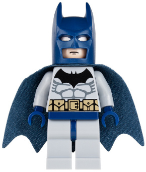 Display of LEGO Batman I Batman, Light Bluish Gray Suit with Dark Blue Mask
