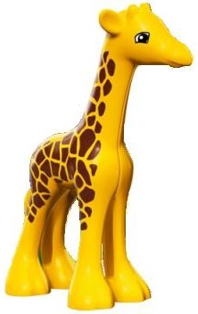 Display of LEGO part no. bb0443c01pb01 Duplo Giraffe Baby Large, Eyes Squared Pattern  which is a Yellow Duplo Giraffe Baby Large, Eyes Squared Pattern 