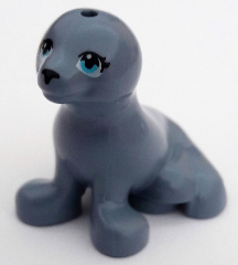 Display of LEGO part no. bb0682pb01 Seal, Friends with Black Nose and Medium Azure Eyes Pattern  which is a Sand Blue Seal, Friends with Black Nose and Medium Azure Eyes Pattern 