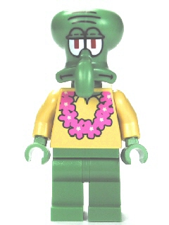 Display of LEGO SpongeBob SquarePants Squidward, Pink Lei