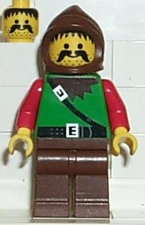 This LEGO minifigure is called, Dark Forest, Forestman 4, Brown Legs . It's minifig ID is cas010.