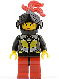 This LEGO minifigure is called, Knights Kingdom I, Princess Storm, Female Knight . It's minifig ID is cas034.