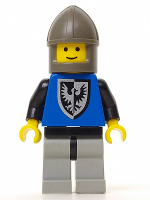 This LEGO minifigure is called, Black Falcon, Light Gray Legs with Black Hips, Dark Gray Chin-Guard . It's minifig ID is cas102.