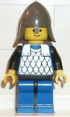 This LEGO minifigure is called, Scale Mail, Blue, Blue Legs with Black Hips, Dark Gray Neck-Protector . It's minifig ID is cas142.
