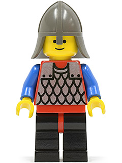 This LEGO minifigure is called, Scale Mail, Red with Blue Arms, Black Legs with Red Hips, Dark Gray Neck-Protector . It's minifig ID is cas150.