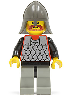 This LEGO minifigure is called, Scale Mail, Red with Black Arms, Light Gray Legs with Black Hips, Dark Gray Neck-Protector . It's minifig ID is cas159.