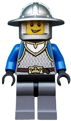 Display of LEGO Castle Castle, King's Knight Scale Mail, Crown Belt, Helmet with Broad Brim, Open Grin