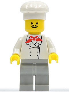 This LEGO minifigure is called, Chef, Light Gray Legs, Moustache . It's minifig ID is chef005.