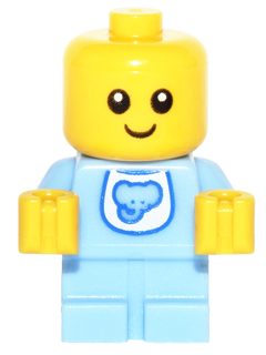 Display of LEGO Collectible Minifigures Baby, Bright Light Blue Body with Elephant Bib