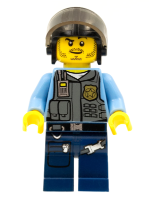 This LEGO minifigure is called, Police, LEGO City Undercover Elite Police Officer 6 . It's minifig ID is cty0377.