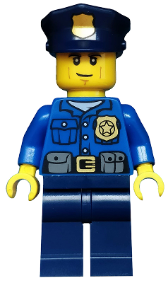 This LEGO minifigure is called, Police, City Officer, Gold Badge, Police Hat, Cheek Lines . It's minifig ID is cty0458.