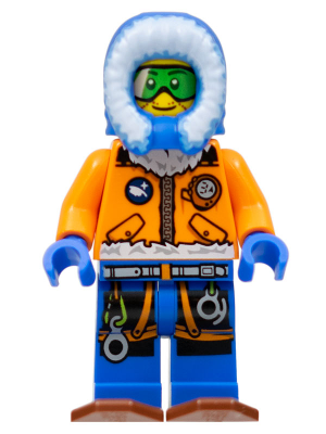 This LEGO minifigure is called, Arctic Explorer, Male with Green Goggles and Snowshoes . It's minifig ID is cty0497.