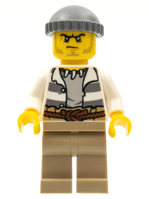 This LEGO minifigure is called, Swamp Police, Crook Male with Dark Bluish Gray Knit Cap . It's minifig ID is cty0515.