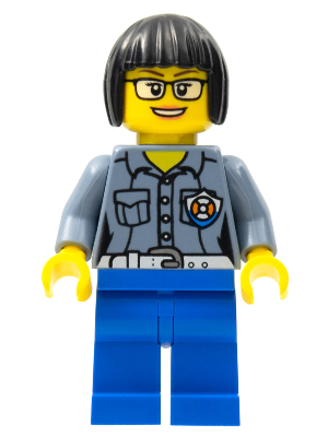 Display of LEGO City Coast Guard City, Female Station Manager, Short Black Hair with Glasses