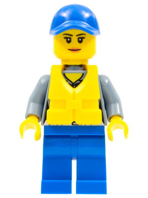 Display of LEGO City Coast Guard City, Female Crew Member, Blue Cap with Life Jacket