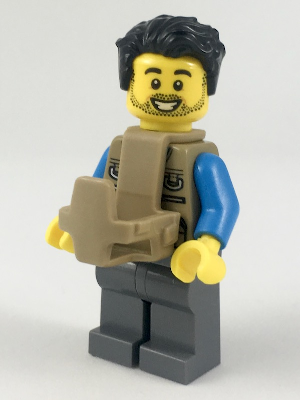 Display of LEGO City Camper, Male Parent, Beard, Black Hair Swept Left Tousled, Baby Carrier