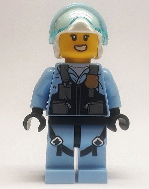 Display of LEGO City Police Officer, Rooky Partnur, Jet Pilot