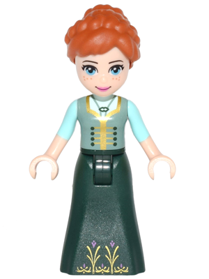 This LEGO minifigure is called, Anna, Sand Green Top, Dark Green Skirt . It's minifig ID is dp041.