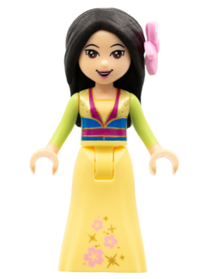 This LEGO minifigure is called, Mulan, Full Length Dress, Flower . It's minifig ID is dp044.