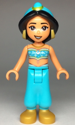 This LEGO minifigure is called, Jasmine, Pearl Gold Shoes, Sparkles on Top . It's minifig ID is dp068.