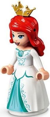 Display of LEGO Disney Ariel, Human, White Dress, Pearl Gold Crown