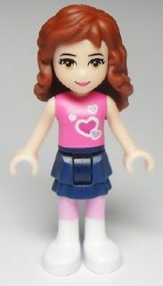 Display of LEGO Friends Friends Olivia, Dark Blue Layered Skirt, Dark Pink Top with Hearts