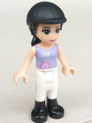 Display of LEGO Friends Friends Emma, White Riding Pants, Lavender Top