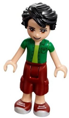 Display of LEGO Friends Friends Oliver, Dark Red Cropped Trousers Large Pockets, Green Shirt
