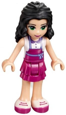 Display of LEGO Friends Friends Emma, Magenta Layered Skirt, White Top with Magenta Apron