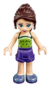 Display of LEGO Friends Friends Naomi, Dark Purple Shorts, Lime Halter Top with Dark Green Dots
