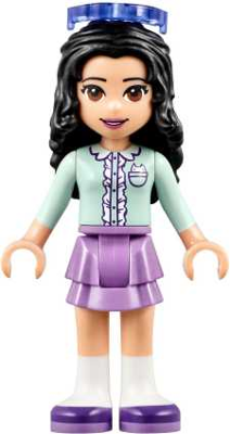 Display of LEGO Friends Friends Emma, Medium Lavender Layered Skirt, Light Aqua Top, Sunglasses