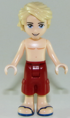 This LEGO minifigure is called, Friends Mason, Dark Red Shorts, Shirtless . It's minifig ID is frnd265.
