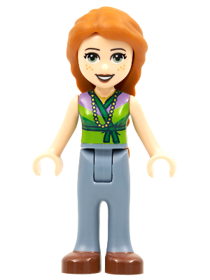 Display of LEGO Friends Friends Ann, Sand Blue Trousers, Lime Top with Necklace