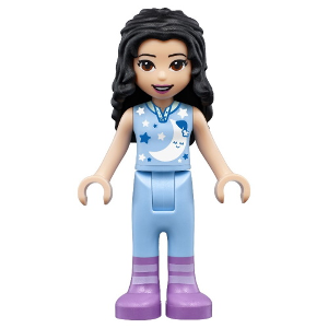 Display of LEGO Friends Friends Emma, Bright Light Blue Sleepshirt and Trousers, Medium Lavender Boots
