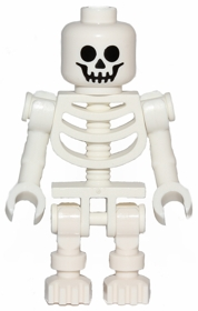 This LEGO minifigure is called, Skeleton with Standard Skull, Bent Arms Vertical Grip . It's minifig ID is gen047.
